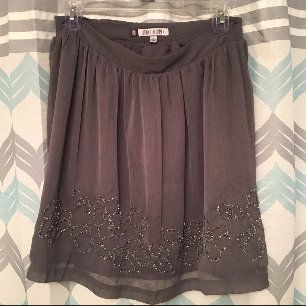 Jennifer Lopez Gray Beaded Skirt